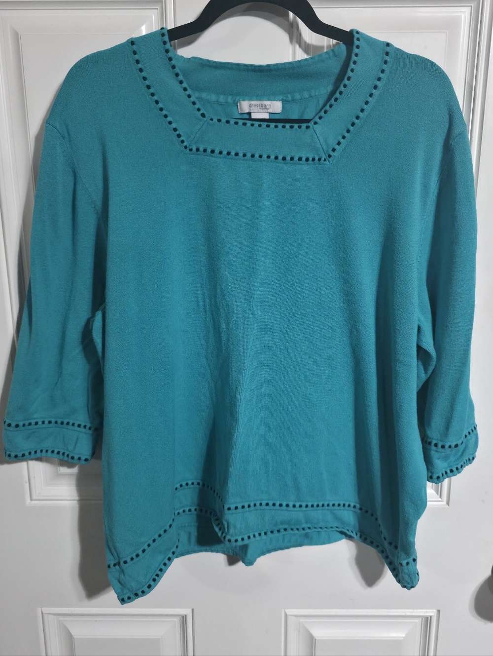 Dress Barn Women's Bright Teal Faux Embroidered Trim Knit Top Size 22/24